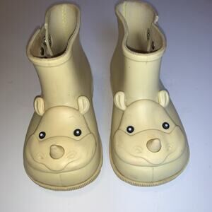 Mini Melissa Bear Rain Boots Kids US 9 Beige Teddy Face PVC Discontinued